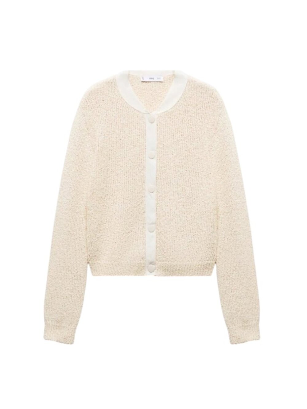 MNG Mango Contrast Boarder Cardigan Sweater Womens Medium Cream Ivory Cotton